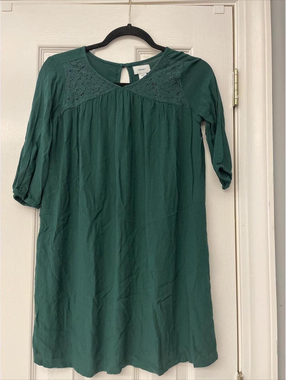 NWOT Old Navy Girls Green Long Sleeve Dress Size M. Lace. Casual Holiday School